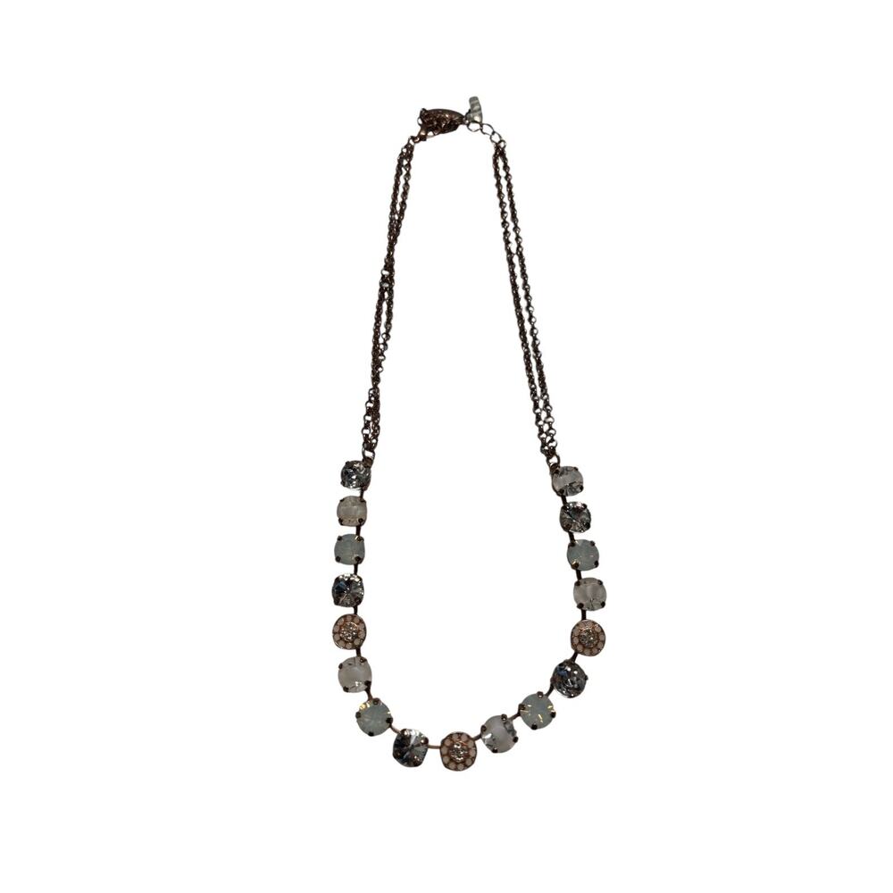 Gold Tone Crystal Necklace Frosted Glass Rhinestone Statement Necklace Women’s J